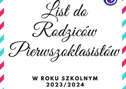 List do Rodziców Pierwszoklasistów 2023/2024